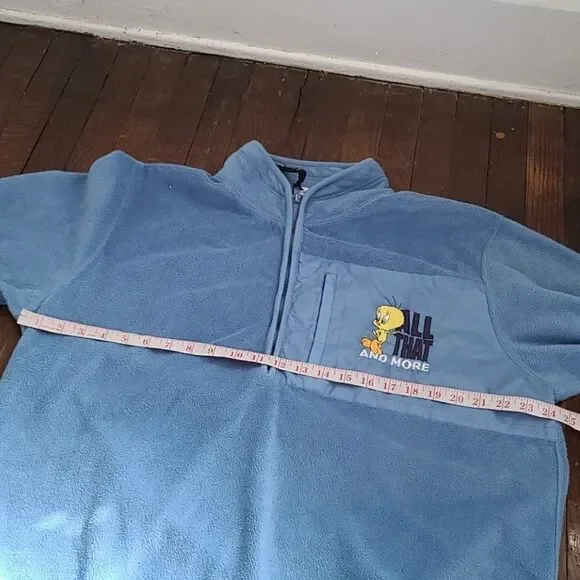 Vintage 90s Y2K Kidcore Looney Tunes Blue Tweety Bird Pullover Fleece - Picture 11 of 14